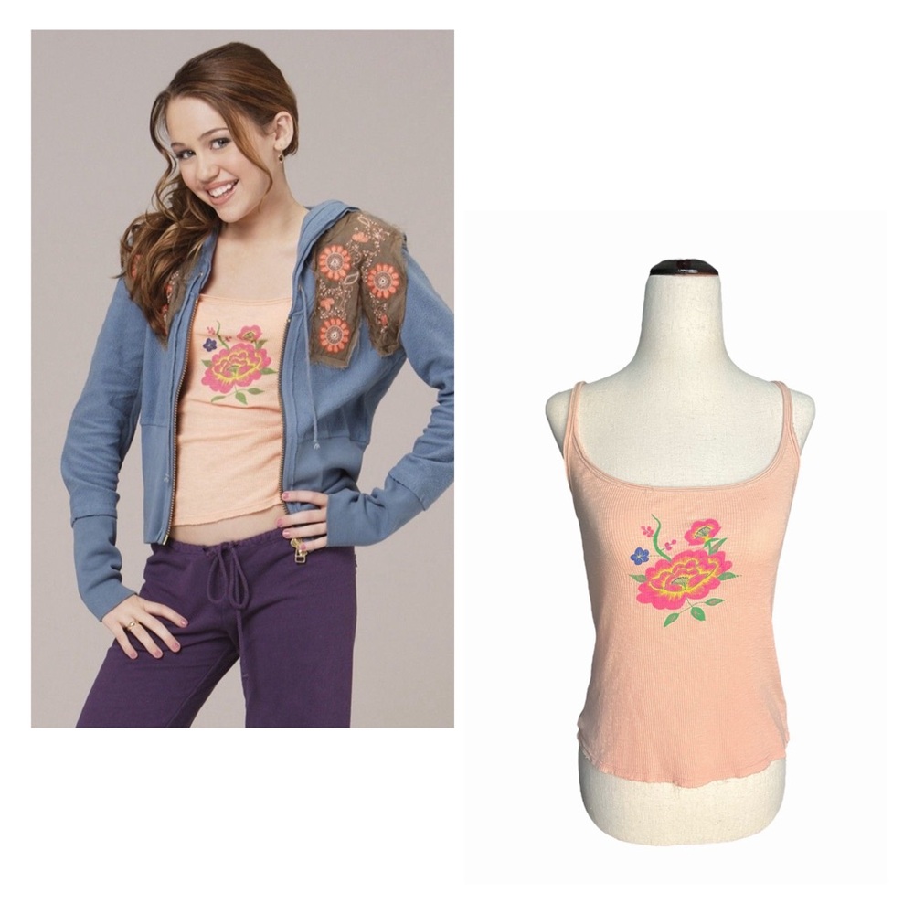 🌸 ASO Miley Cyrus Hannah Montana! Orange flower tank top Season 1, Episode 3